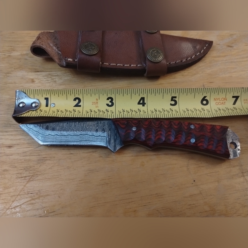 New Damascus steel blade men's hunting knife with sheath red handle - Picture 8 of 9